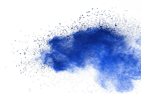 辛辣的气体爆裂白色背景下蓝尘埃粒子飞溅的抽象蓝色粉末爆炸特写图片