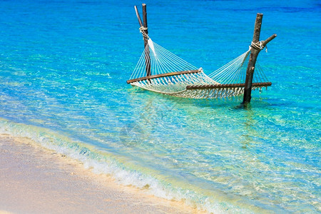 放松的热带假日绿水中的吊床海松石孤独图片