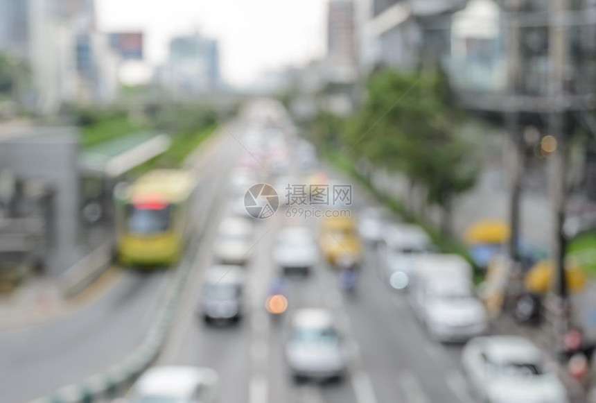 天际线真实的曼谷市中心商业区的时速汽车交通堵塞的模糊图像实际生活交通概念a旅游重点图片