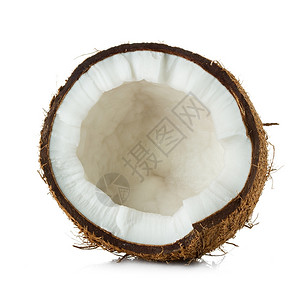 可自然半椰子切成白色破裂背景图片