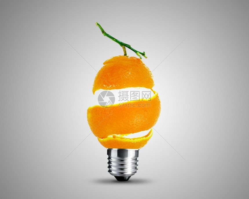 形象的由橙皮尔灯泡概念图象制作的灯泡想像力创新图片