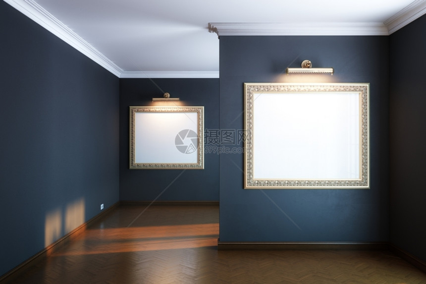 金的墙带有木面板新室内画廊抽象的图片
