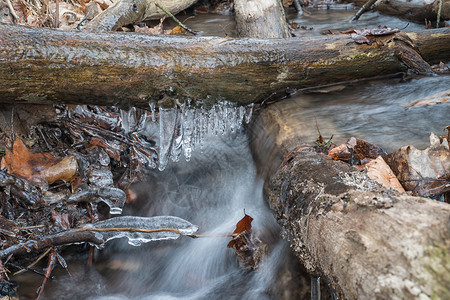 移动路德维希水体层叠的小溪与冰柱徒步旅行图片