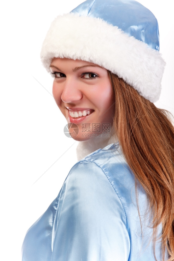 庆典脸美丽的圣塔女孩肖像在白色上被孤立乐趣图片