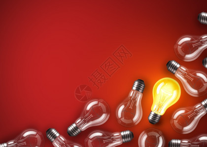 红色底3D插图的灯泡组别红底3D插图黄色的技术辉光图片