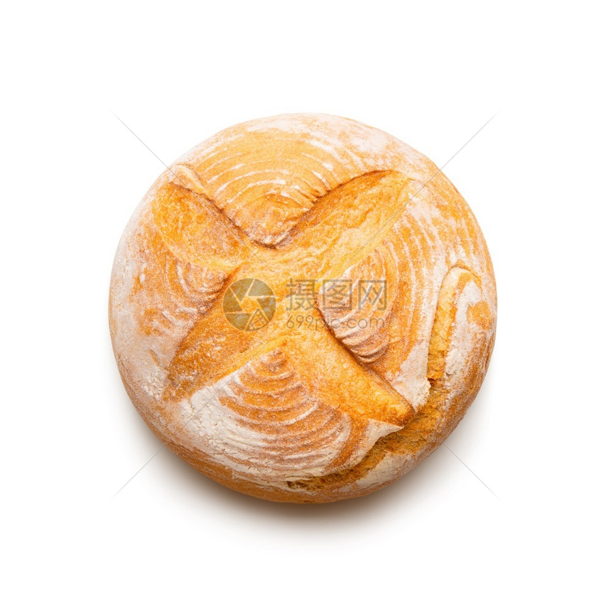金的圆形烤谷物面包在白色背景上分离顶部视图圆形烤谷物面包种子小麦图片