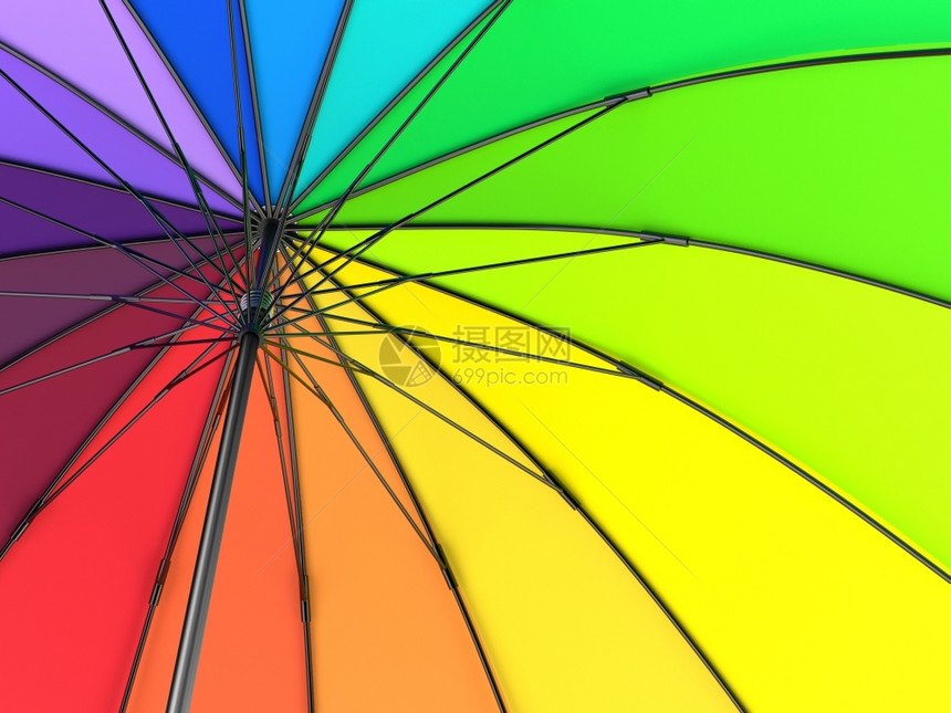 彩色虹伞隔离在白色背景3D插图优质的单身蓝色图片