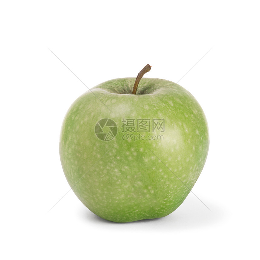 有机的一个绿色苹果隔离在白背景剪切路径上一个绿色苹果隔离在白背景剪切路径上多汁的吃图片