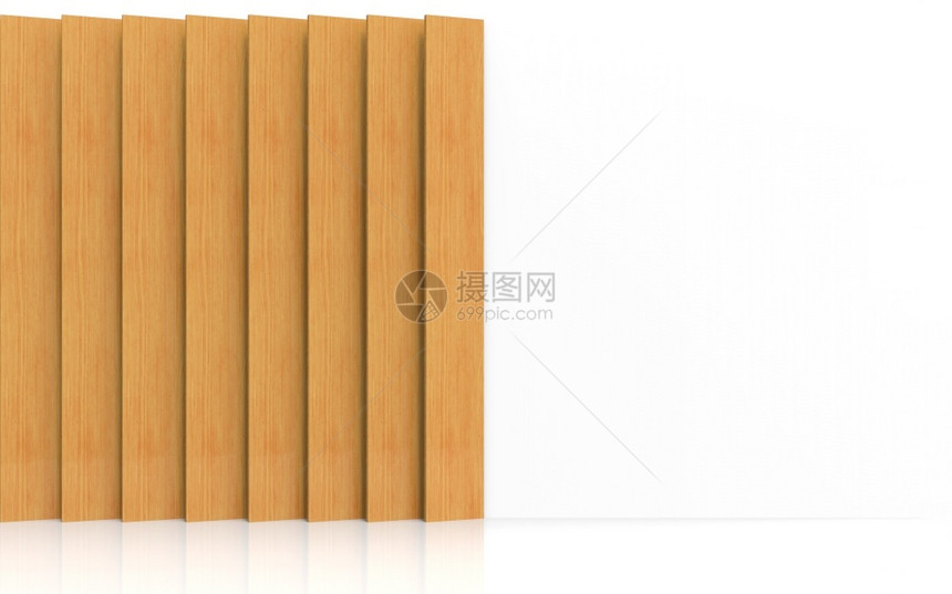 3d使现代长垂直棕色木板在白墙壁设计背景上装饰材料自然地面图片