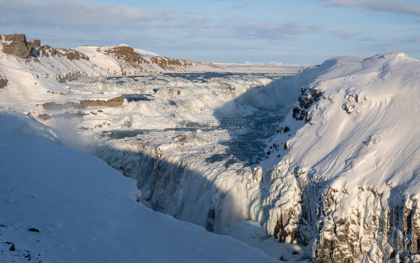 环境冰冻瀑布Gullfos的全景图象冰岛欧洲特征生态系统图片
