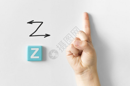 人类拼写显示字母z的手举象征图片