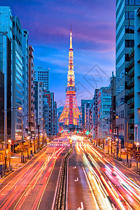 红色的东京市与塔的街面风景旅游商业图片