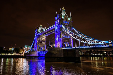 超过蓝色的天空泰晤士河上塔桥的风景晚上伦敦联合王国英图片