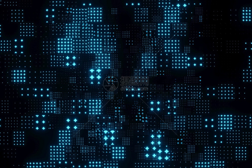 技术黑色背景3D的抽象飞行蓝色微粒在黑背景3d灰尘星系图片