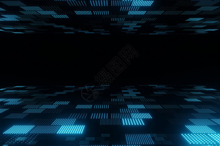 魔法黑暗的幻想色背景3D的抽象飞行蓝色微粒在黑背景3d图片