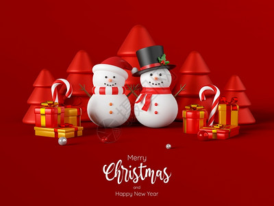 宣传册红色季节圣诞老人树雪圣诞明信片上面有圣诞礼物三幅插图背景