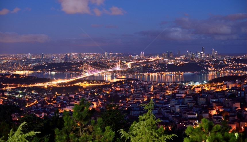 城市的深夜bosphorus桥土耳其岛关联城市图片