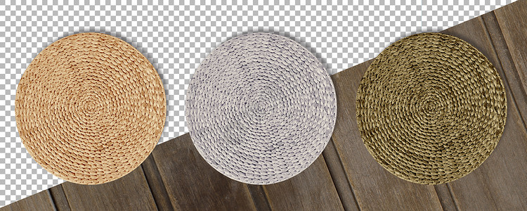 棕色的餐垫设置彩圆轮织草垫以透明背景隔离竹子图片