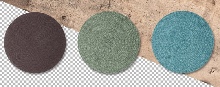 设置彩色圆轮织草垫以透明背景隔离有质感的机编织图片