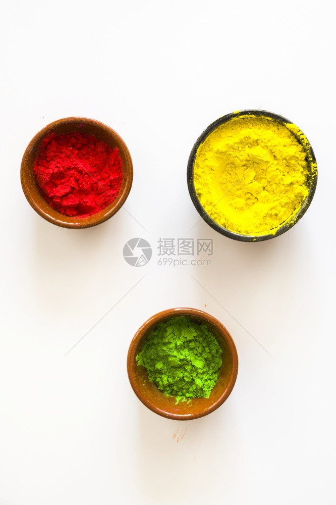 收藏亚洲人红色黄绿辣椒粉末碗白底染料图片
