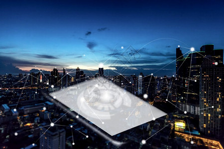 曼谷城市通讯技术抽象概念在城市中联系塔图片