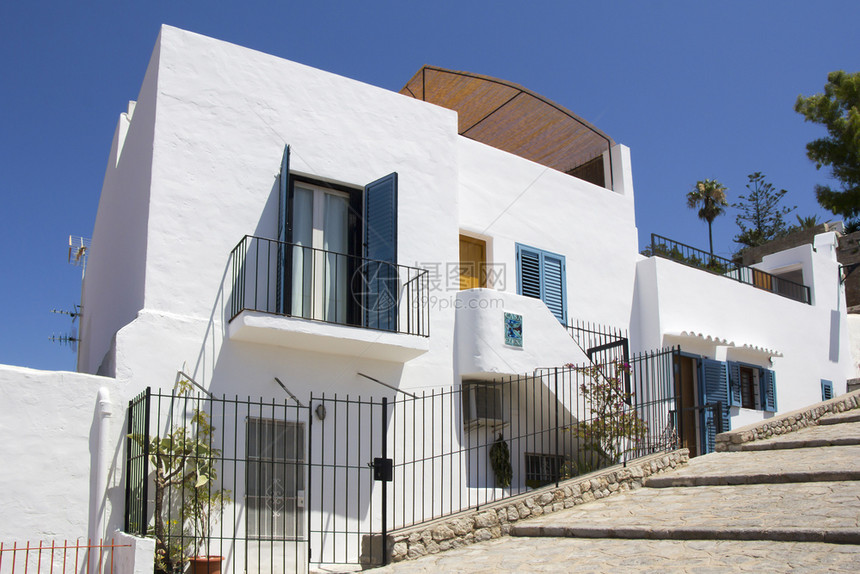 Ibiza老城称为DaltVilaIBIZA是位于地中海的巴利阿里群岛之一西班牙语建筑学旅游图片