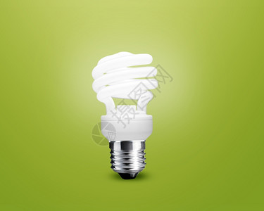 思维明亮的绿色背景灯光泡构想电的图片