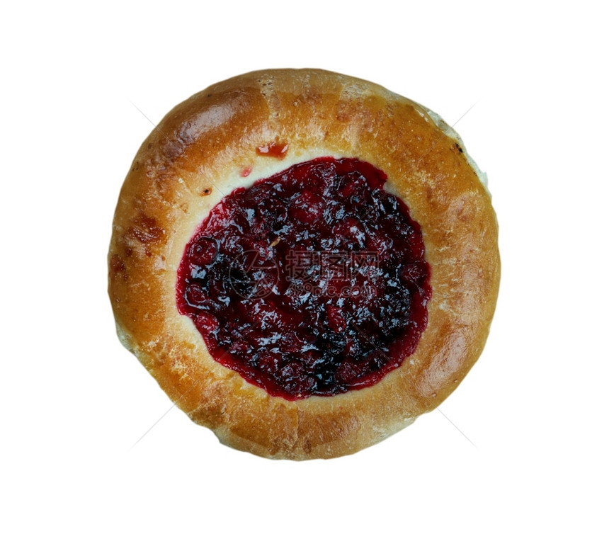 国民Vatrushkai带有牛莓的薄饼满早餐图片