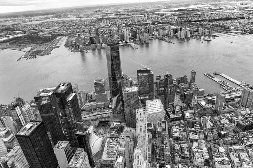 市中心建筑学飞行从直升机上看到的曼哈顿市下城和泽西图片