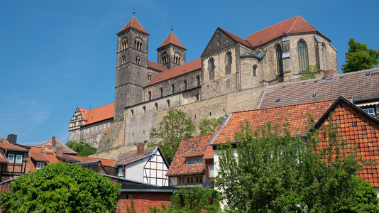 城市德国欧洲奎林堡修道院全景形象草地著名的图片