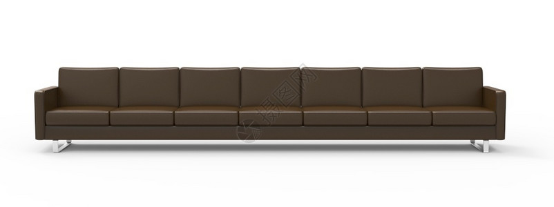 棕色隔离在白色背景上被隔离的极长棕色皮革沙发3D小憩目的白色设计图片