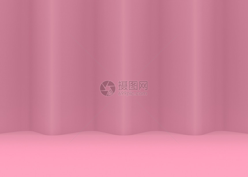3d将甜粉色卷曲波的线墙壁和地板背面翻转单色柔软的装饰品图片