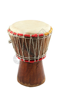 雕刻非洲鼓Africandjembe白色背景传统冲击仪器自制图片