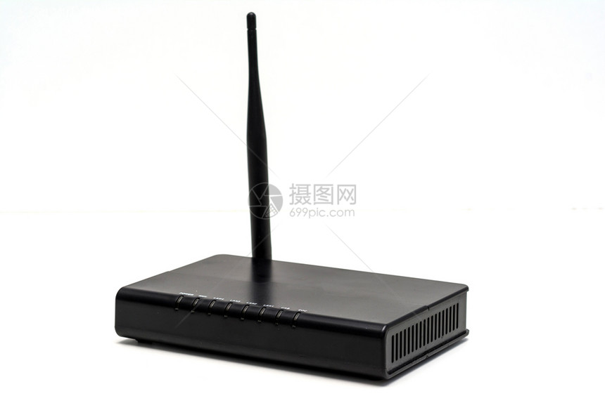白色背景上孤立的黑色无线互联网路由器系统服务黑色的图片
