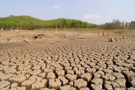 莫裂缝全球升温夏季的干旱地面是燥的蓄水池梅穆赫兰邦泰国全球变暖干旱背景图片