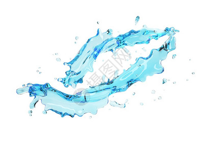 蓝色的液体3d说明白背景的蓝色水喷洒和剪切路径溅起图片