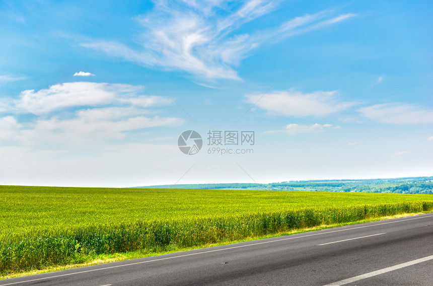 运输乡村的景观阳光明夏日的农业田地和沥青高速公路阳光明媚的夏日和公路图片