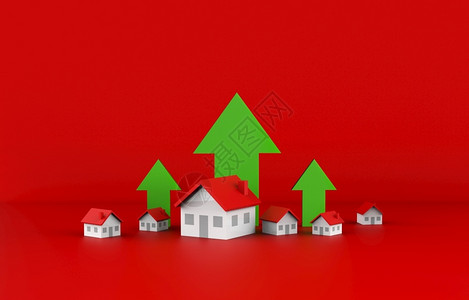 住房3D绿色箭头的房地产企业增长情况说明金融模型图片