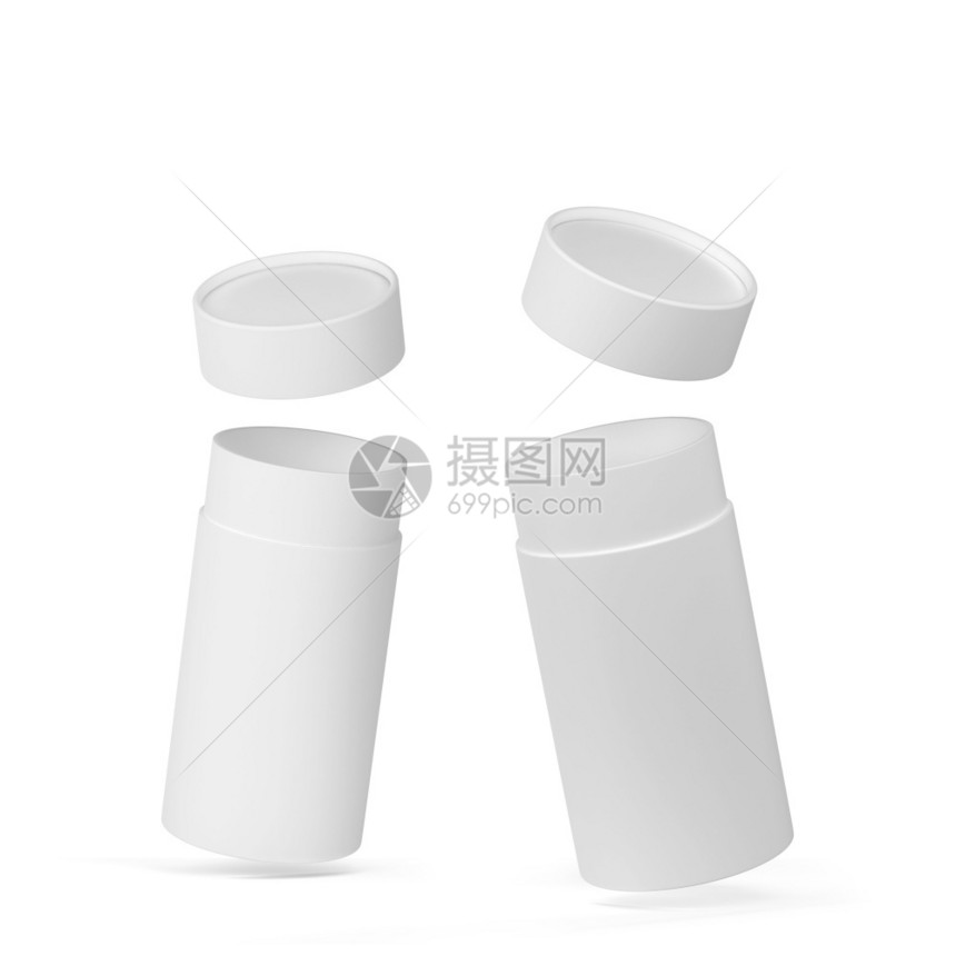 铝帽空的用白色背景孤立的方纸板套件模拟3d插图图片