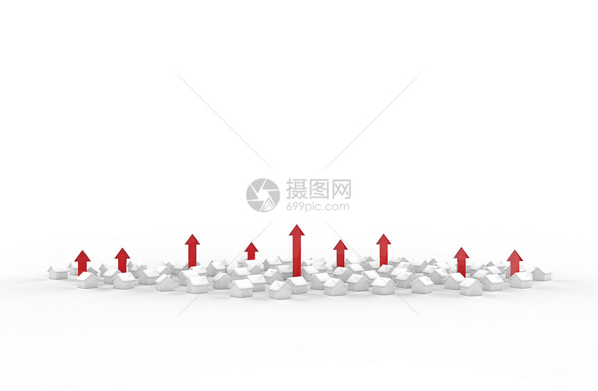 3D红色箭头的房地产商业增长3D加金融商品图片