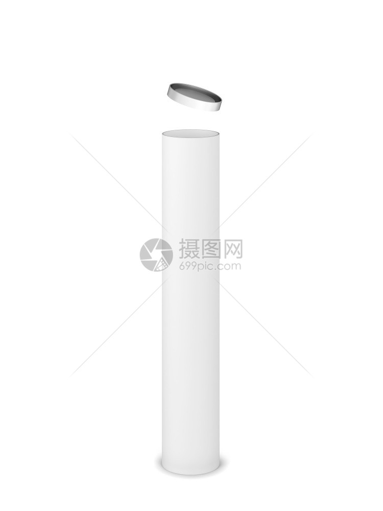白色背景上孤立的空白管式包装模型3d插图圆筒盒空白的图片