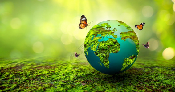 给世界多点绿拯救世界的理念了环境世界处于绿布基背景的草丛中友好阳光绿色设计图片