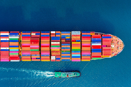 血管货运对海上集装箱货船的空中观航国际图片