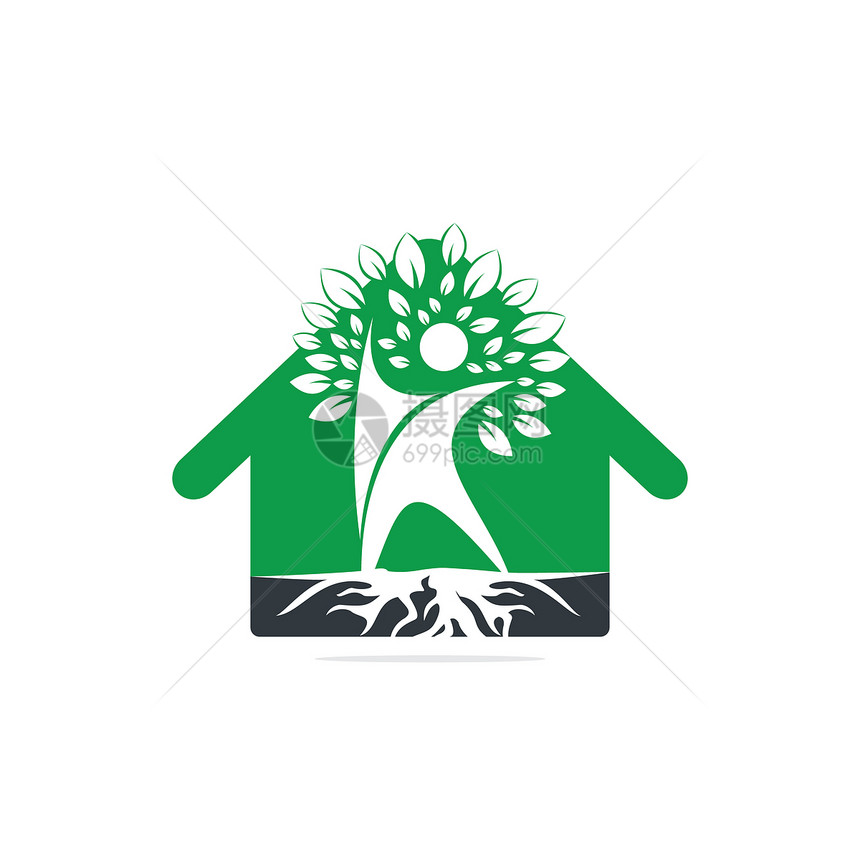 象征植物农业人类树根和家庭形状Logo设计人类树屋图片