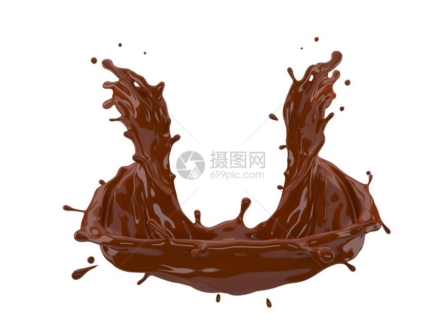 融化3d巧克力在白色背景和剪切路径上喷洒的巧克力插图自然降低图片