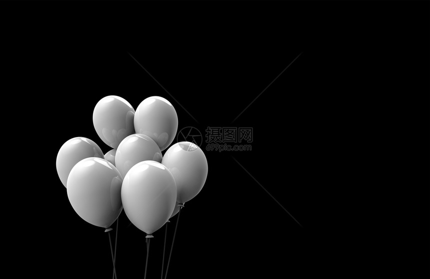 3d使浮白大气球在复制空间黑背景时被孤立反射天塑料图片