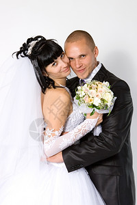 婚礼套装宠儿新郎的娘白色背景图片