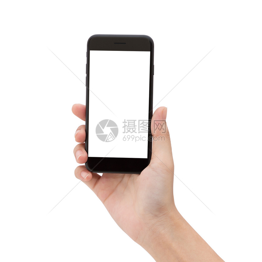 空白的喷射手指将色背景上孤立的电话挂起模拟新智能手机空白屏蔽图片