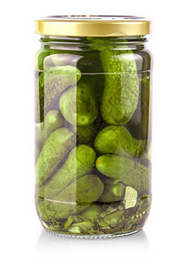 营养冬天白色背景玻璃罐头上加黄瓜的玻璃罐白背景黄瓜的玻璃罐香料图片