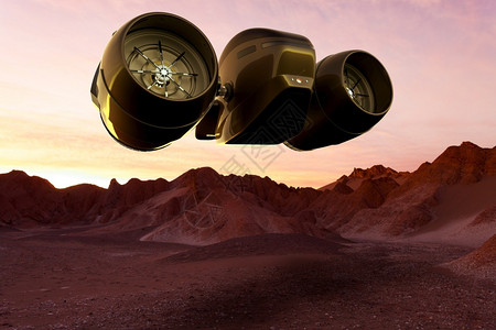 摄影户外降落3D空间货船在火星上着陆图片